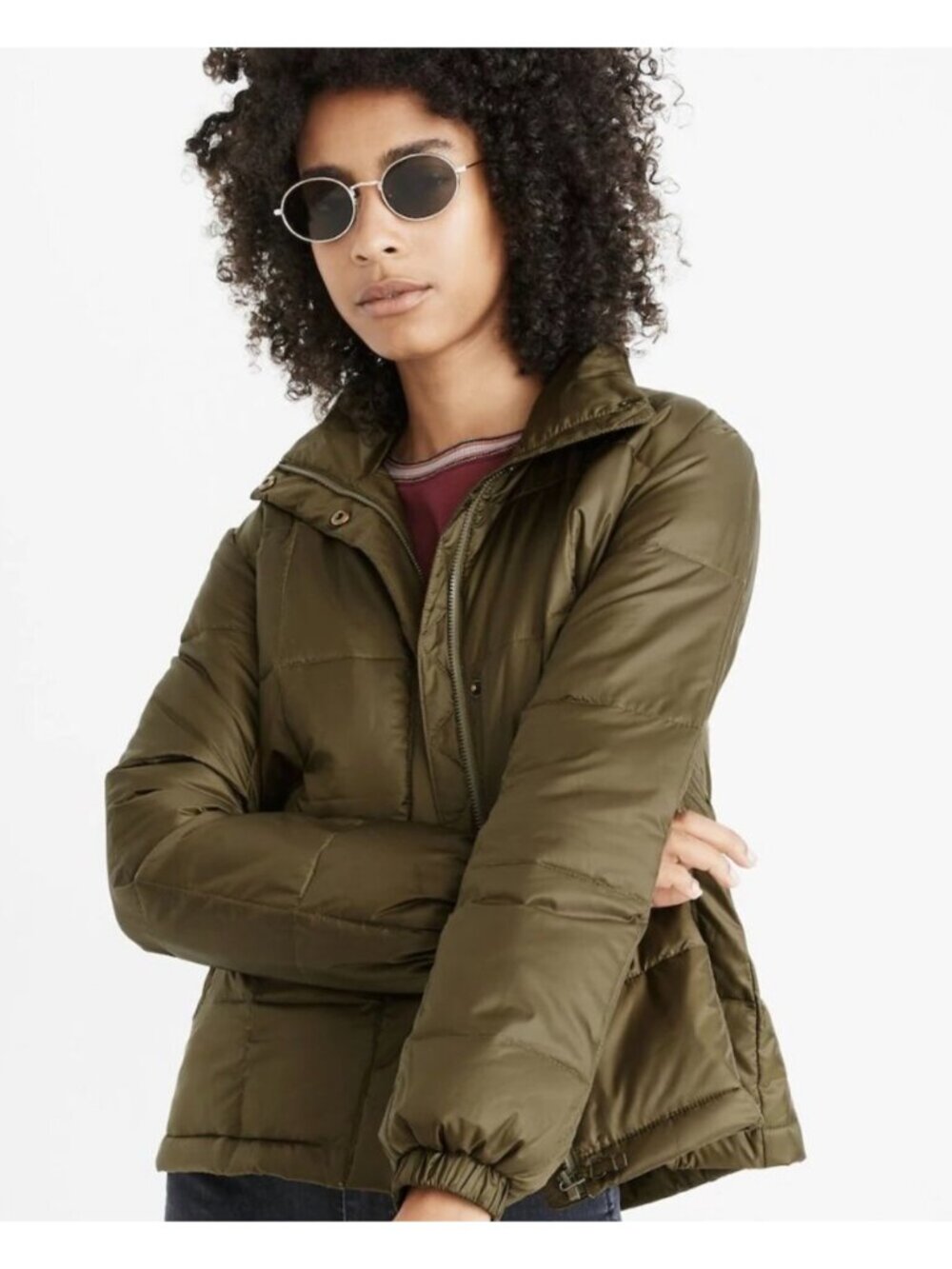 Madewell Travel Buddy Packable Olive Green Puffer Jacket W Hood XXS